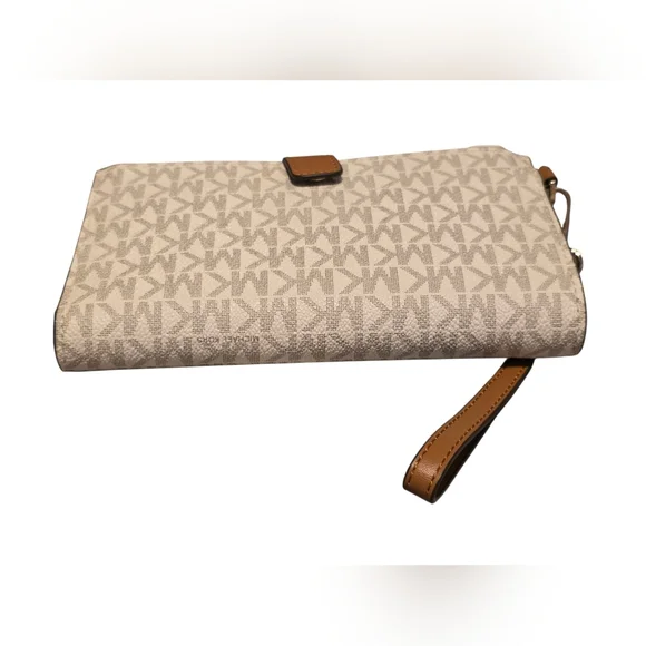 Michael Kors Jet Set Travel Large Double Zip Wristlet NWT Cream & Tan - Picture 7 of 9